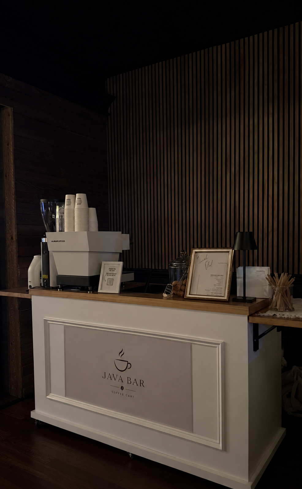 The Java Bar coffee cart set up at an event